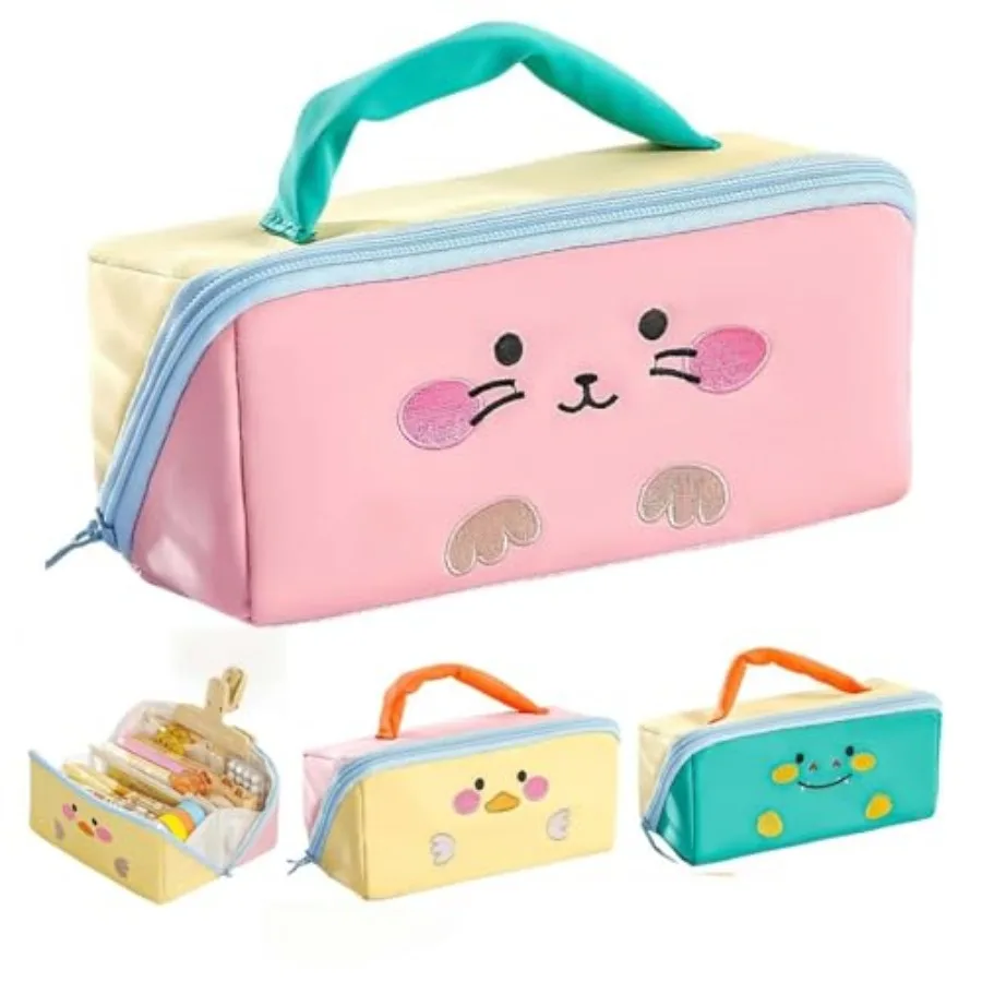 

Cute Kawaii Pencil Case Pouch with Handle Cartoon Animal Large Capacity Pen Box Holder Organizer for Office Workspace Supplies