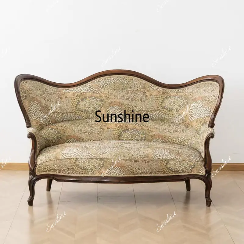French retro solid wood sofa chair living room balcony fabric, casual