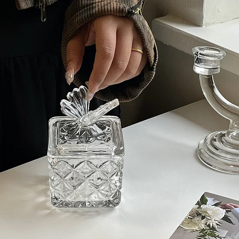 3D Butterfly Relief Glass Jar with Cover Creative Ins Household Romantic Wedding Decor Tableware Candy Storage Condiment Jars