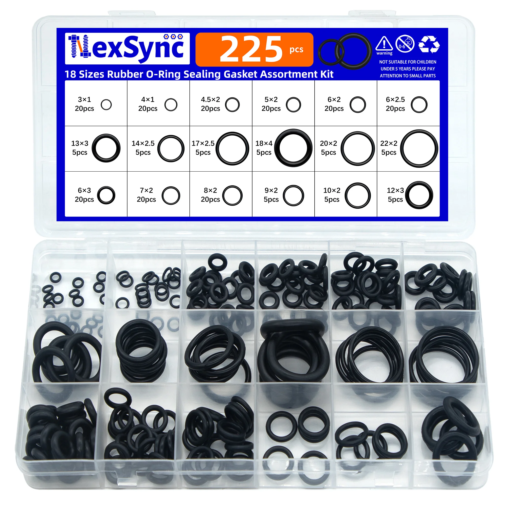 200/225pcs Rubber O Ring Set Gaskets Seal Nitrile Rubber Bands High Pressure O-Rings Repair Kit Sealing Elastic Band