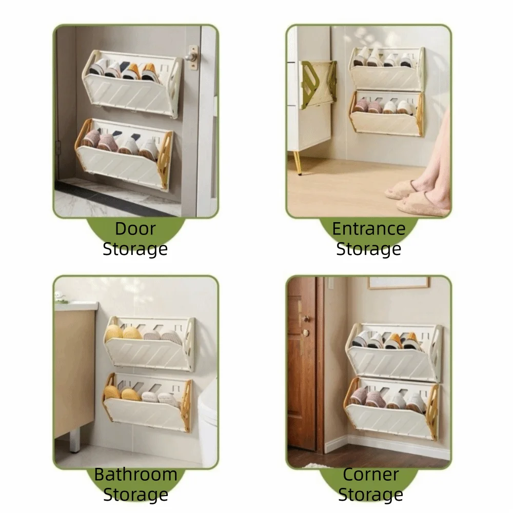 

Multifunctional Plastic Folding Shoe Rack Large Capacity No Punching Door Shoe Rack Space Saving Slipper Rack Closet