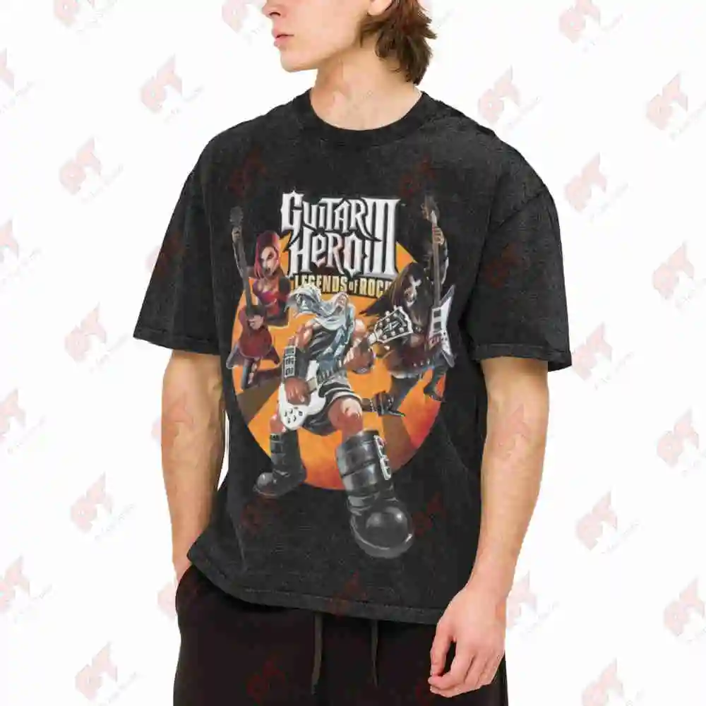 Guitar Hero 3 Game Promo Vintage Washed Tee Pure Cotton T-Shirt