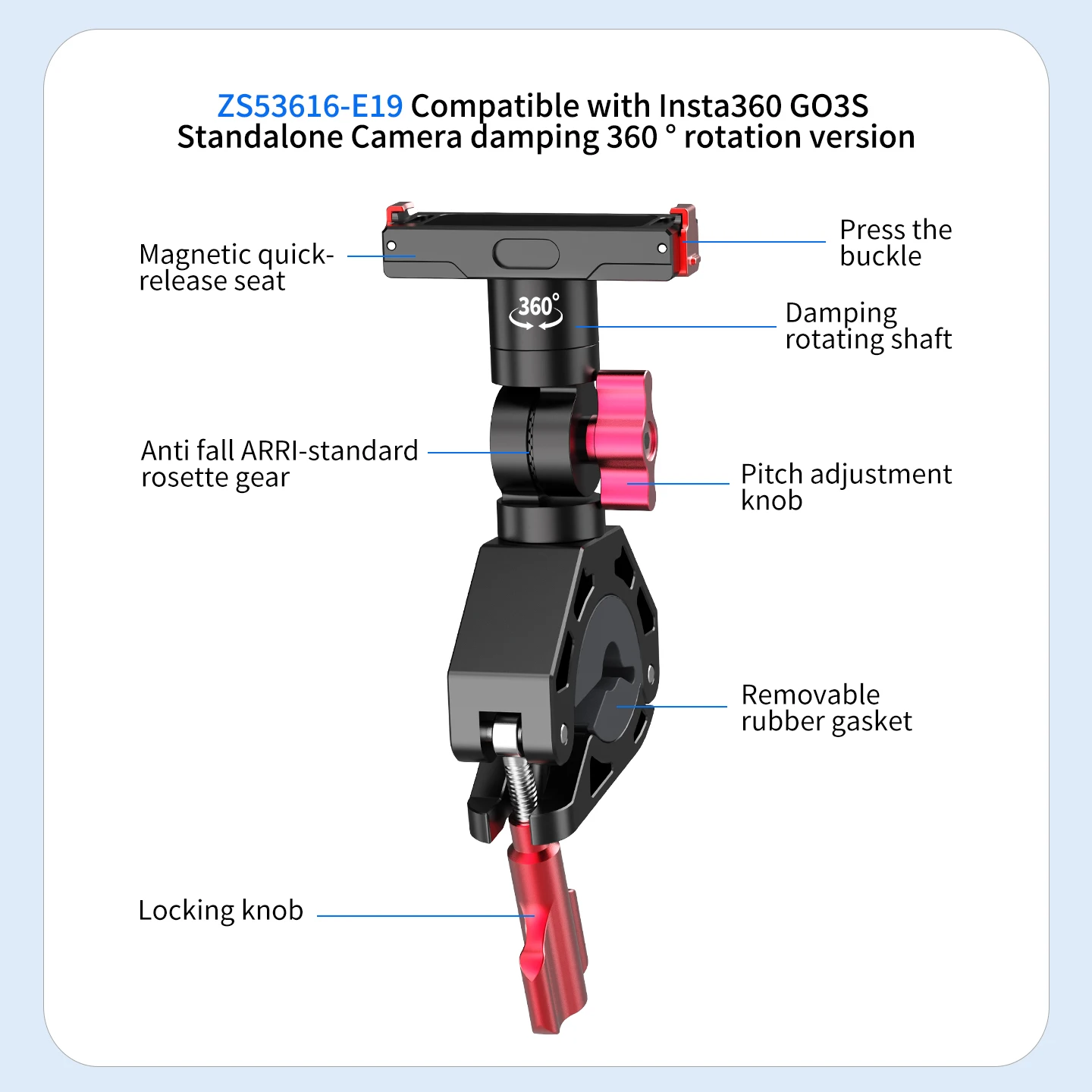 Magnetische Schnellspann-Fahrradhalterung 360 ° Dämpfung für Insta360 GO 3 3S Ace Pro 2 X6 für DJI OSMO Action 5 GoPro Hero Kamera-Klemme – Detail 36