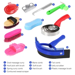 10-IN-1 Horse Grooming Tool Set Cleaning Kit Mane Tail Comb Massage Curry Brush Sweat Scraper Hoof Pick Curry Comb Scrubber