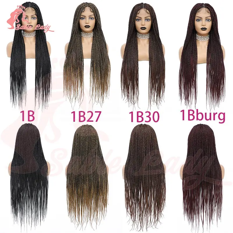 36 بوصة طويلة كامل الدانتيل شعر مستعار مضفر للنساء السود الاصطناعية Knotless صندوق الضفائر شعر مستعار الأفرو آلهة Locs اليدوية كورنو شعر مستعار #6