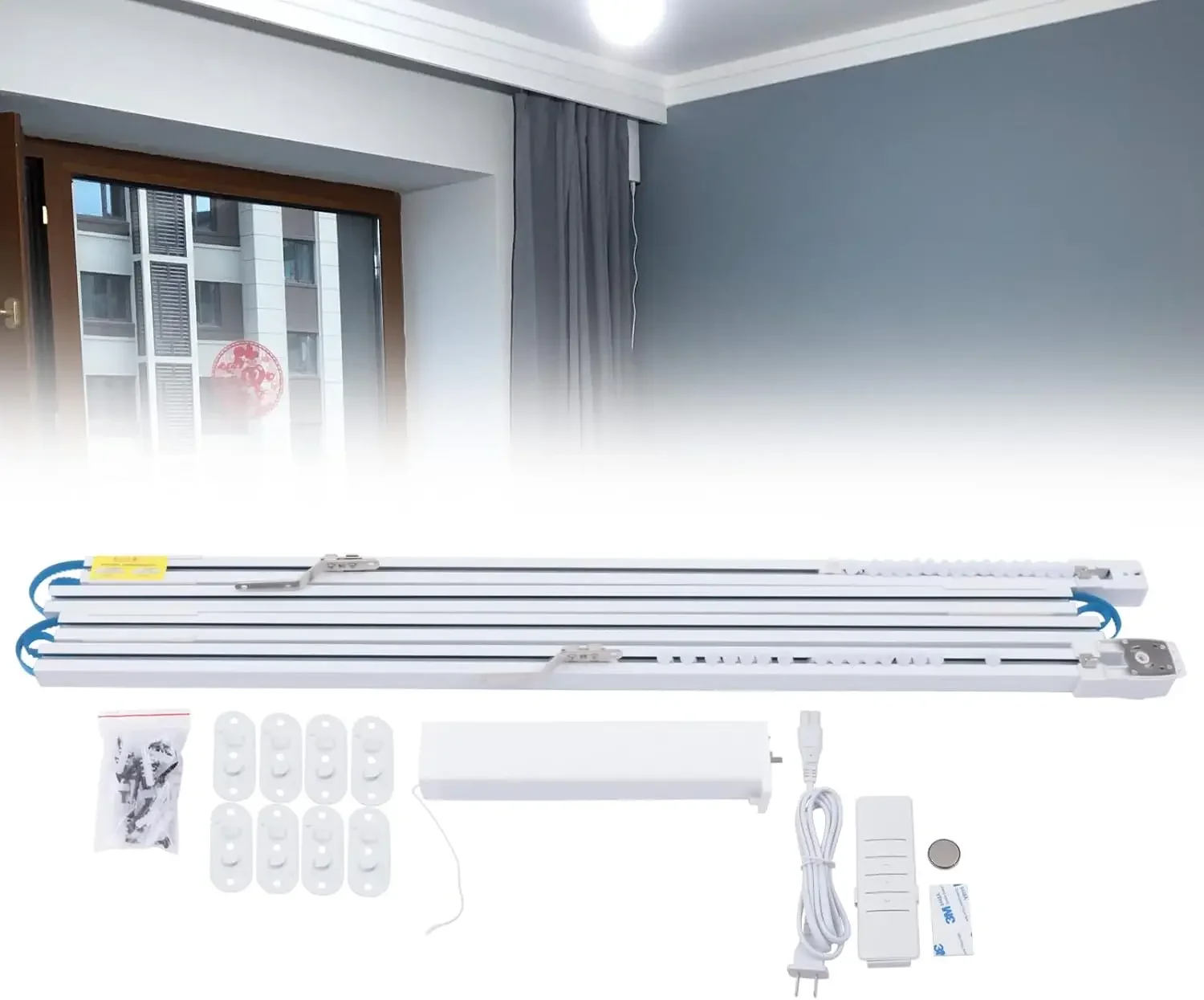 Electric Curtain Track 4m/13.12ft Smart Curtains System Motorized Curtain Rod Track Rail Electric Remote Smart Automatic Curtain