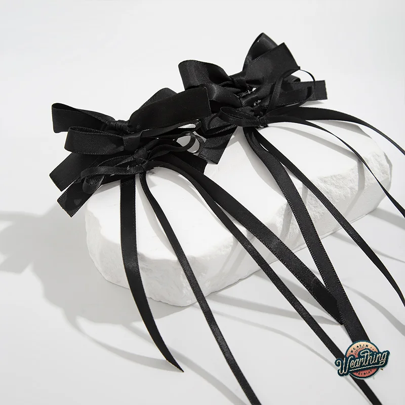 1 Pasang anting gaya balet liontin anting pita busur jatuh panjang anting wanita manis mode panjang busur anting aksesoris