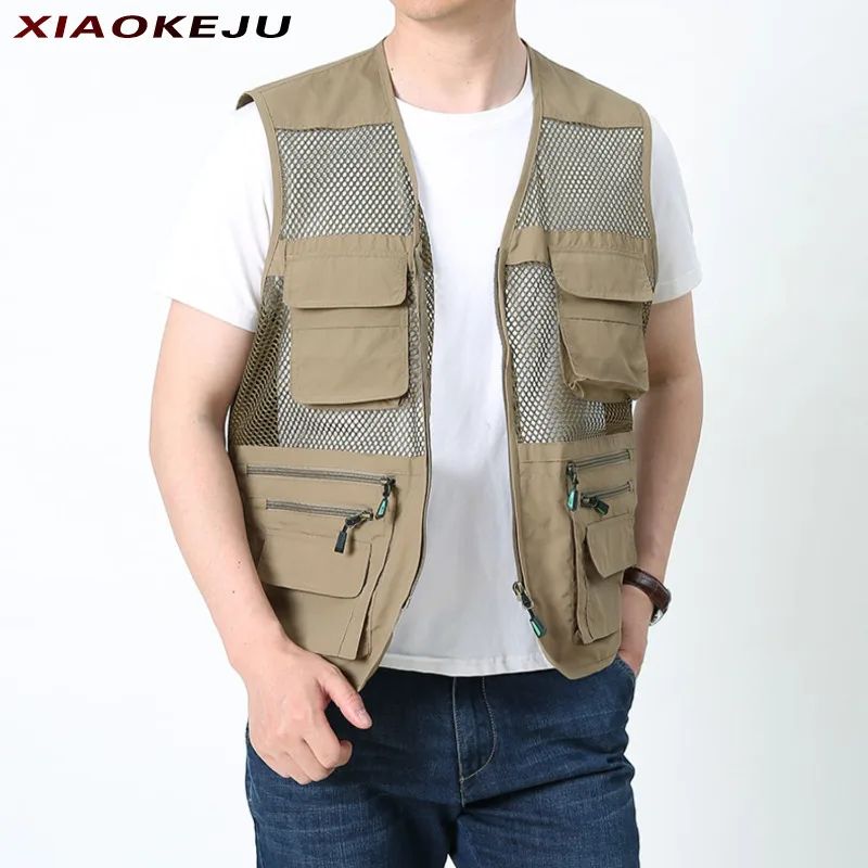 

Vest Large Size Men's Clothing Sleeveless Jacket Embroidered Coat Summer MAN Vests Mesh Hunting Motorcyclist Work