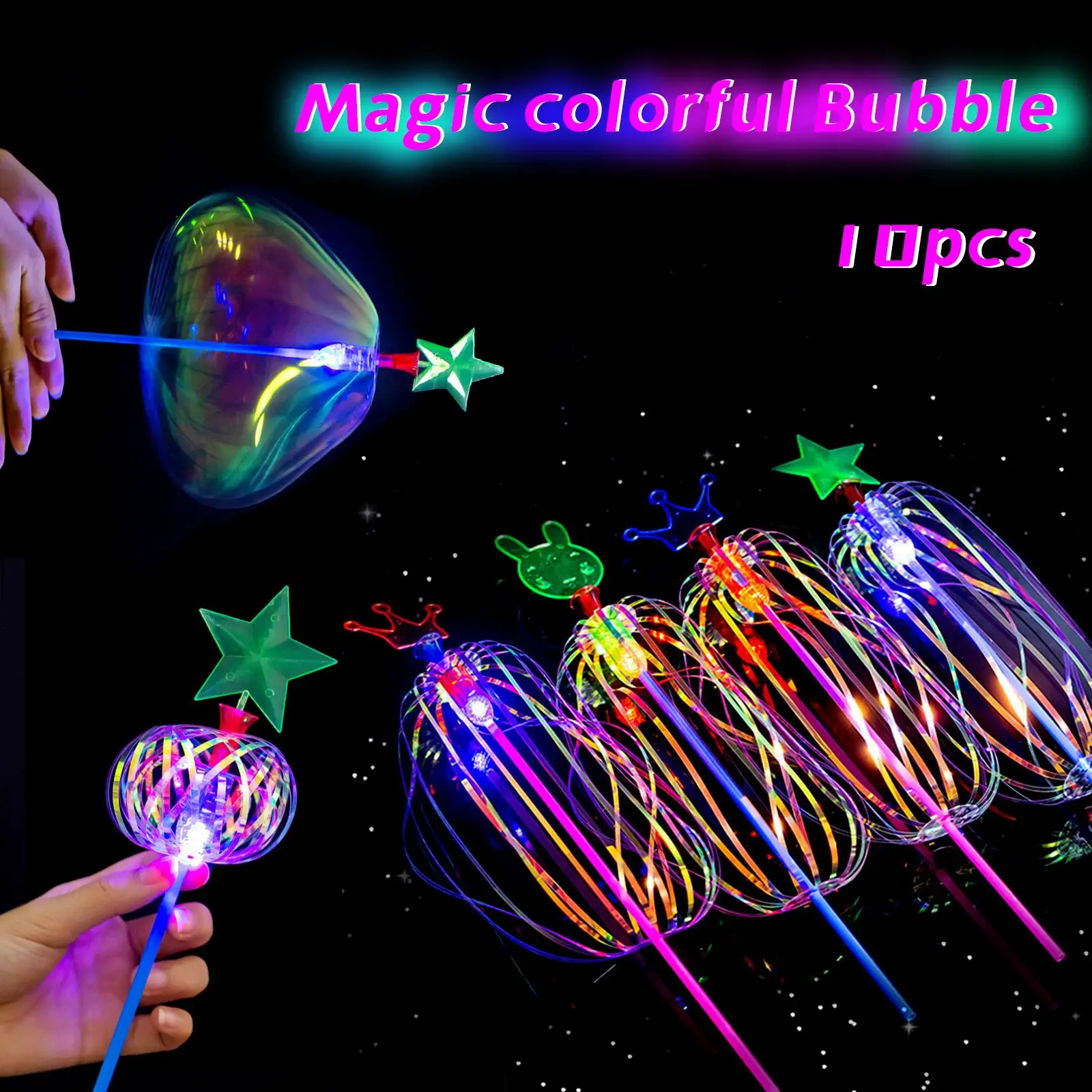 Rainbow Magic Stick Wand LED Bubble Flower Colorful Shining Light Wand Stick Toy Special Flashlight Children Projector