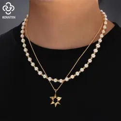 Rinntin Genuine 925 Sterling Silver Pearl Chain Necklace for Men Women Original Trendy Pearl Bead Neck Chain Jewelry NMN09