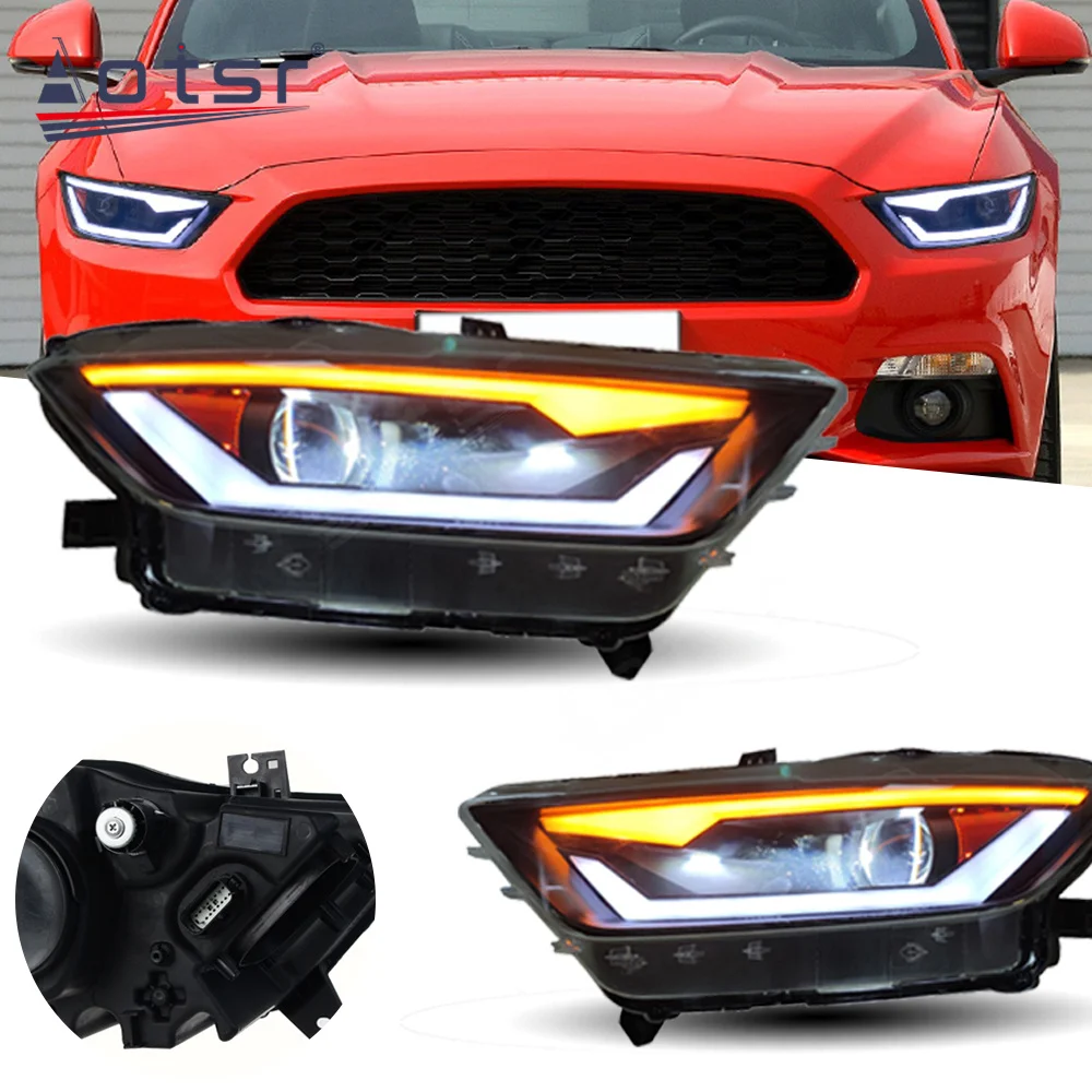 

For Ford Mustang 2015 2016 2017 Headlight Modification Car Accessory Light Assembly Front Headlamp Full LED Animation