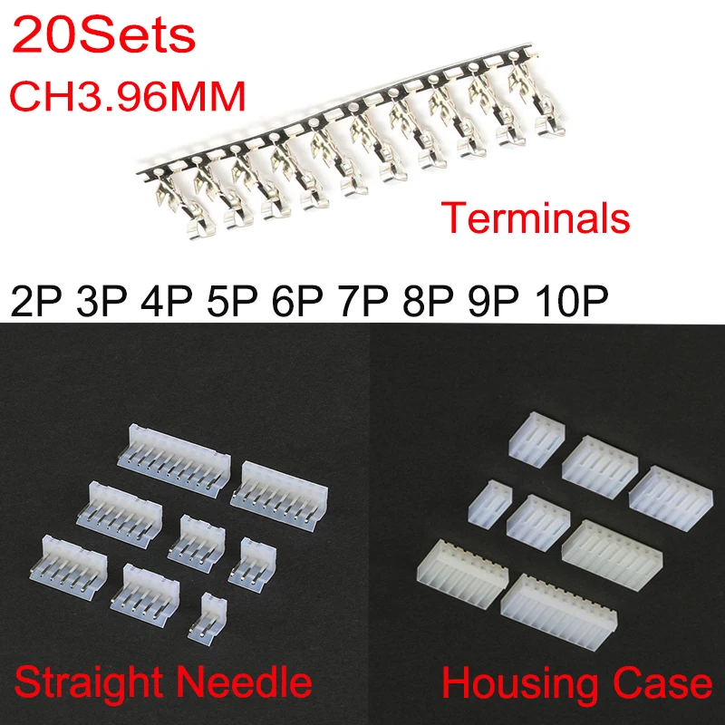 20Sets CH3.96 Straight Needle Housing Case Terminals Pitch 3.96MM 2P/3P/4P/5P/6P/7P/8P/9P/10P Connector