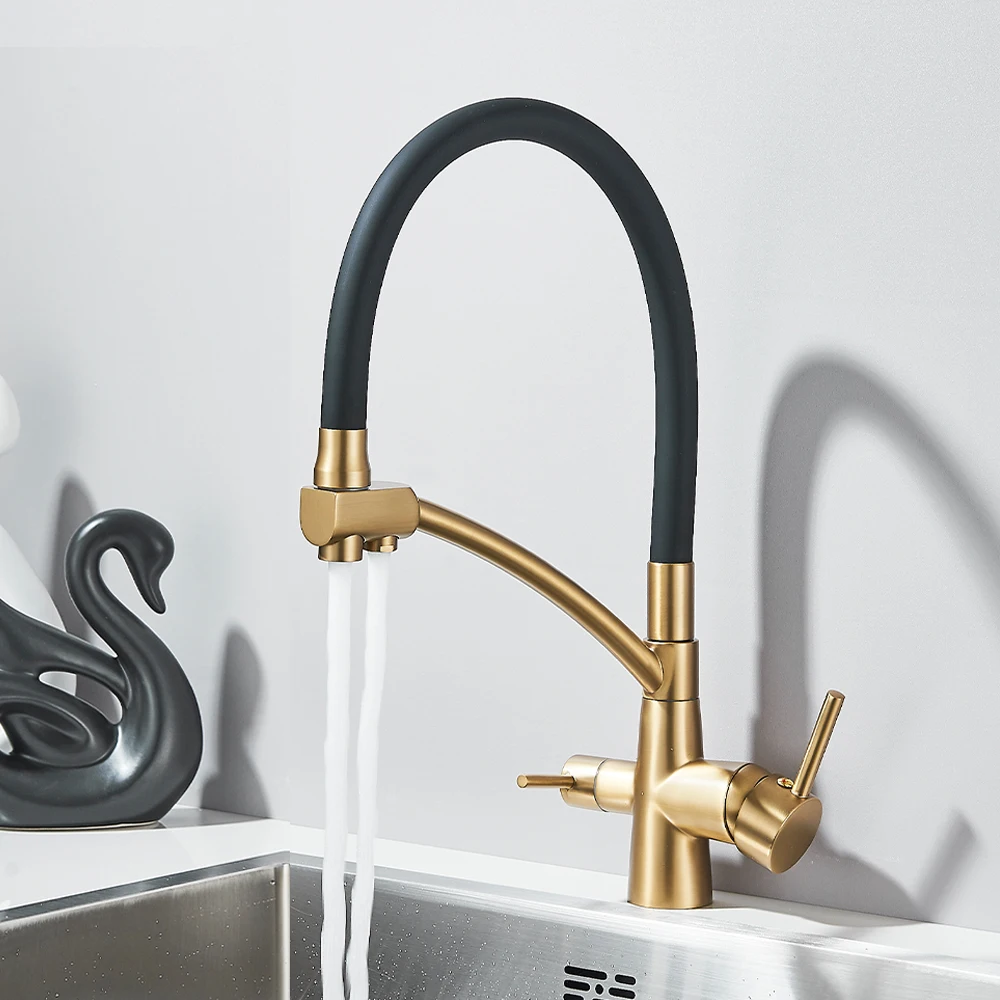 

Pure Water Faucet Brushed Golden Kitchen Sink Faucet 360 Rotation Mixer Hot Cold Purification faucet