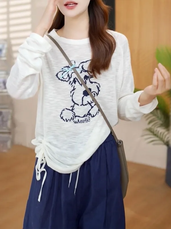Women's Lightweight Long Sleeve T-Shirt Sun Protection Drawstring Hem  Knot Design Commute Style Ultra-Short Length