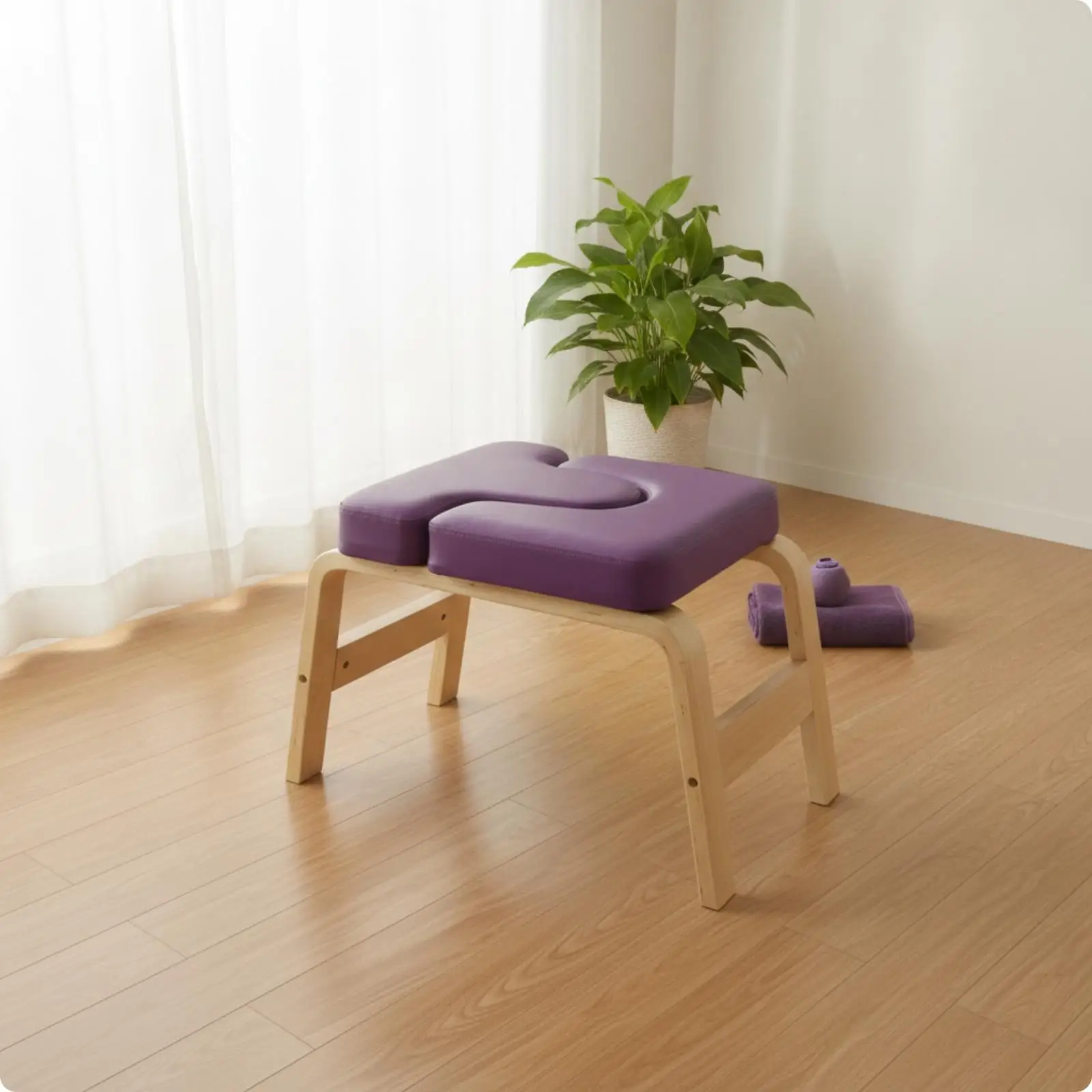 Postural Exercise Headstand Bench Wooden Headstand Bench with Cushion Supportive Inversion Stool for Yogis, Fitness Enthusiasts,