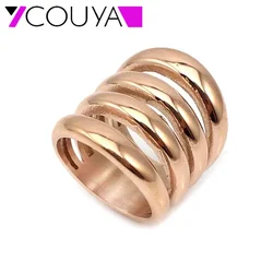 Rose Gold color Stainless Steel Ring Wide Party Rings Silver Color Band Biker Wedding Rings Womens Gold Rings Wholesale Jewelry