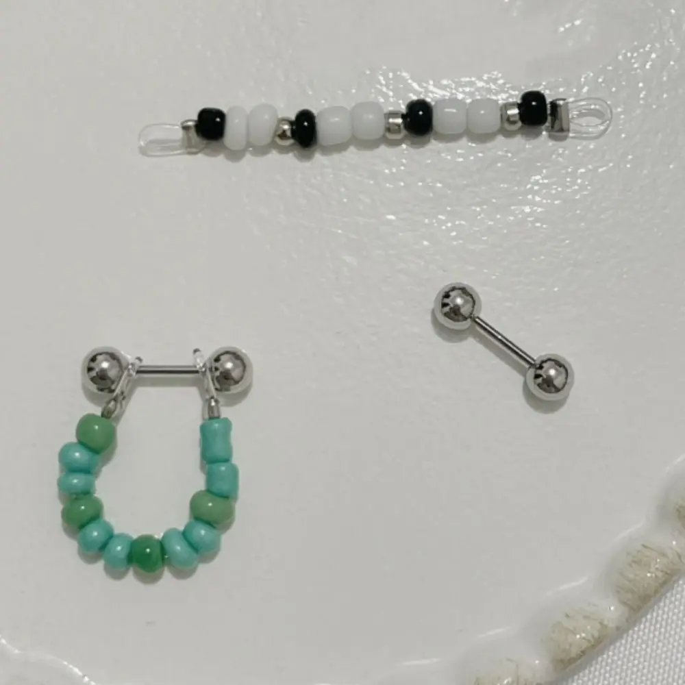 Minority Simple Sweet Fashion Design Girls Titanium steel Retro Ear Bone Stud Korean Style Earring Colorful Bead Women Jewelry
