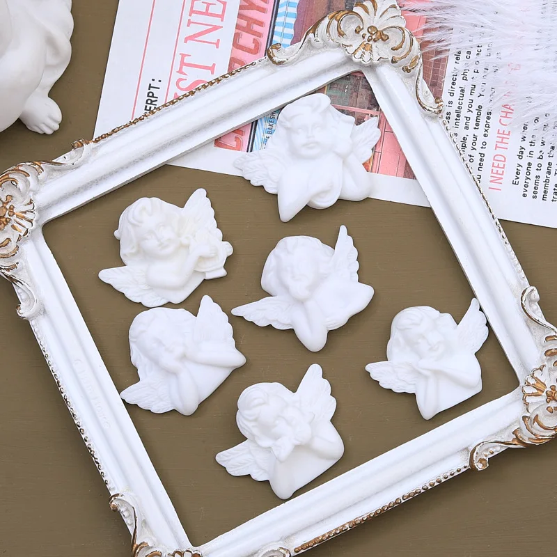 6PC/set  Flat Back Resin Embellishments White Angel Baroque Style Resin Cabochon Flatback DIY DIY Jewelry Hair Accessories