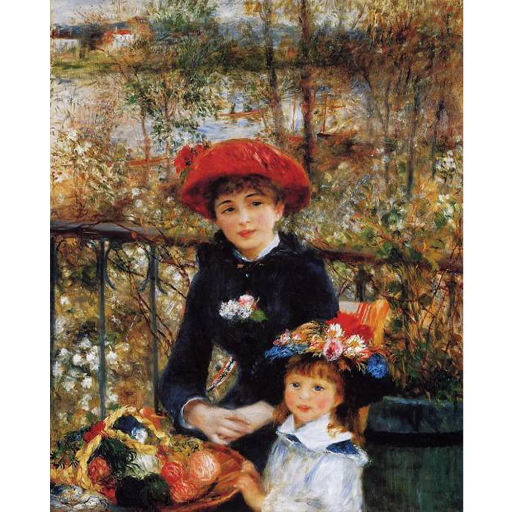 Reproducción de pintura al óleo de lienzo de lino, dos hermanas en la terraza de pierre auguste renoir, envío gratuito por DHL, 100% hecho a mano