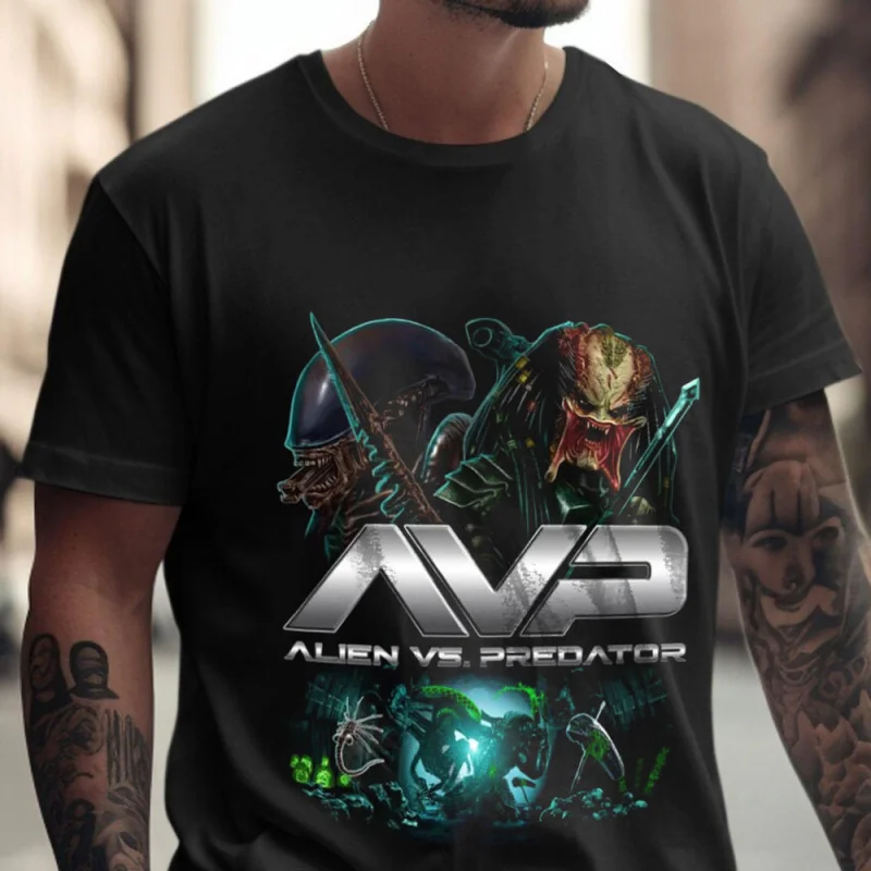 

lien vs Predator Retro Sic-fi Gift T-Shirt for man Xenomorph Graphic Clothes All size Tops S-6XL 100% cotton printed Unisex Tee