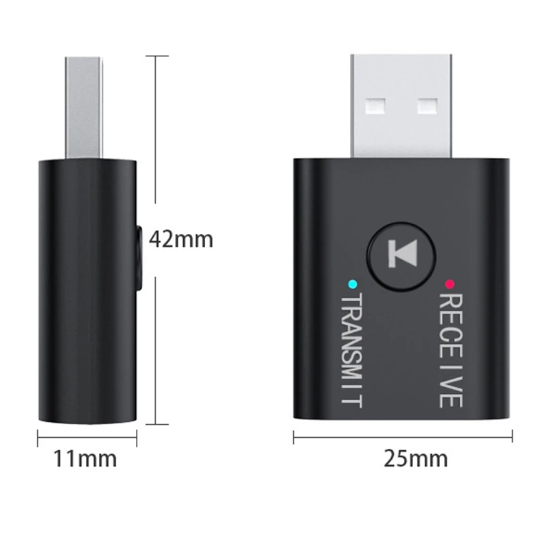 USB Bluetooth untuk mobil, 2-In-1 pemancar Audio adaptor HiFi nirkabel Audio Adapter dengan 3.5mm kabel AUX untuk TV PC Mobil