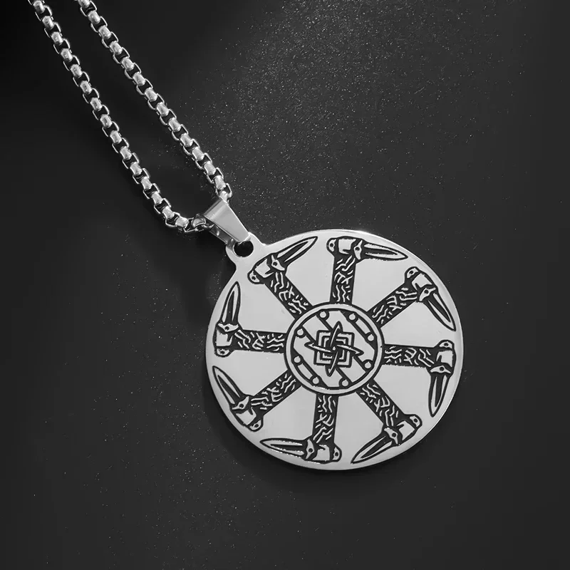 Stainless Steel Ethnic Style Slavic Wheel Sun Pendant Necklace Men's Punk Trend Cool Alternative Jewelry