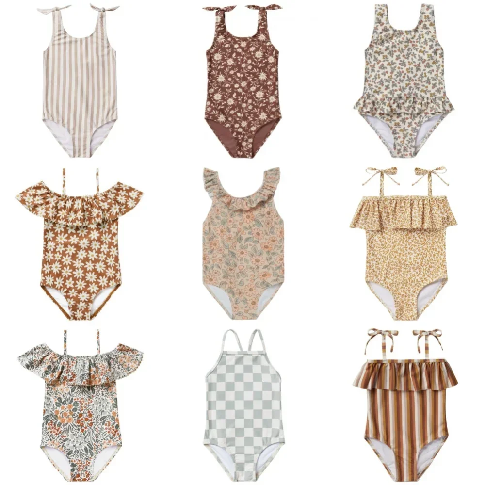 

Baby Girls Summer One Piece Swimwears RC Kids Floral Pattern Toddler Beach Spa Resort Swimming Suits Striped Sunbeach Swimsuit