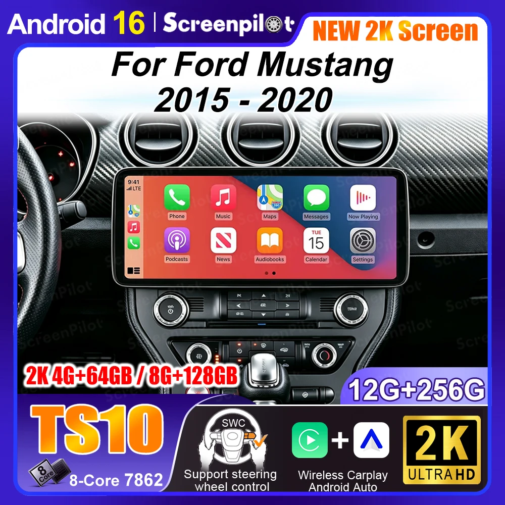 Android 16 For Ford Mustang 2015 2016 2017 2018 2019 2020 Wireless Carplay Android Auto Navigation Multimidia Player 2 Din Touch