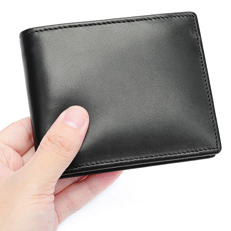Men Short Bifold Wallet 100% Top Layer Cow Leather Handcrafted Casual Male Purse Fashion Coin Card Wallet