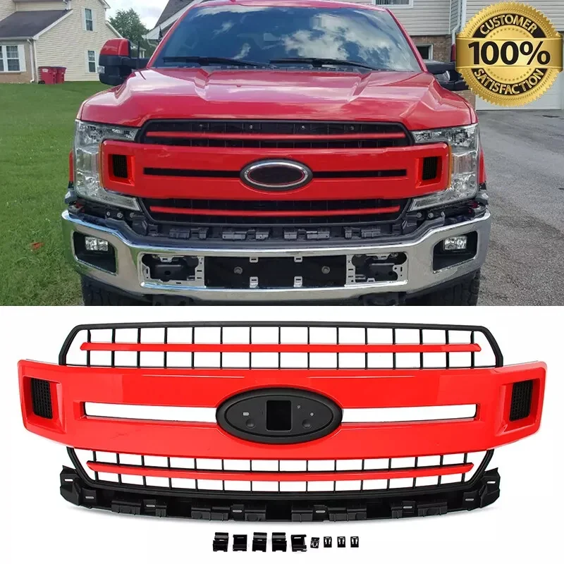 Grill for 2018-2020 Ford F-150 F150 Race Red Front Radiator Grille Assembly JL3Z-8200