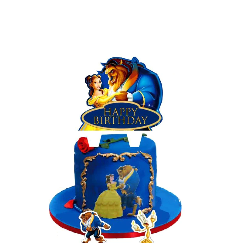 1pcs/lot Beauty And The Beast Theme Kids Favors Cake Toppers Banner Flag Decorations Birthday Events Party Picks Supplies