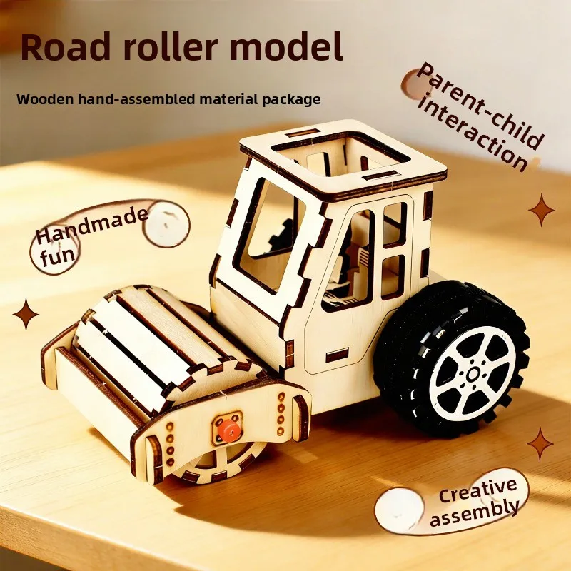 Wooden DIY Road Roller Model Kit Hand Assembly Science Experiment Educational Toy Kids Physics Mechanical Principle Learning