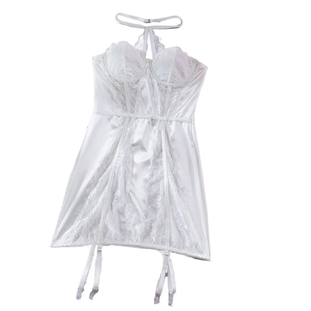

Comfortable Slim Fit Lace Nightgown Halter Women Lingerie Mesh Nightwear Satin Silk Sweet Sleeveless Nightdress Women