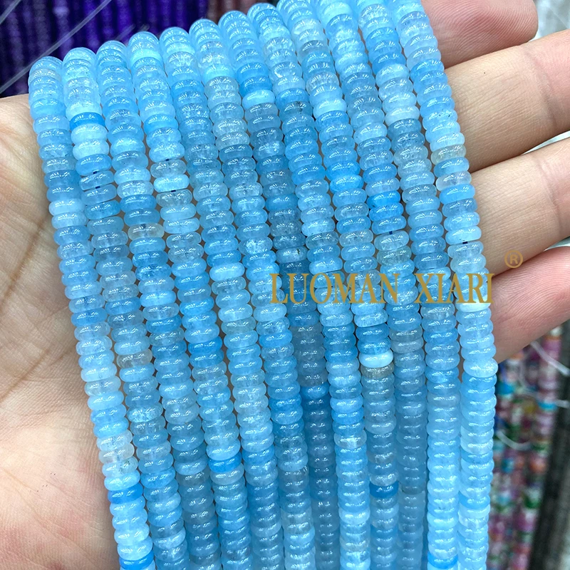2x6MM Flat Rondelle Aquamarine Chalcedony Natural Stone Abacus Spacer Beads for Jewelry Making Diy Bracelet Charms Accessories