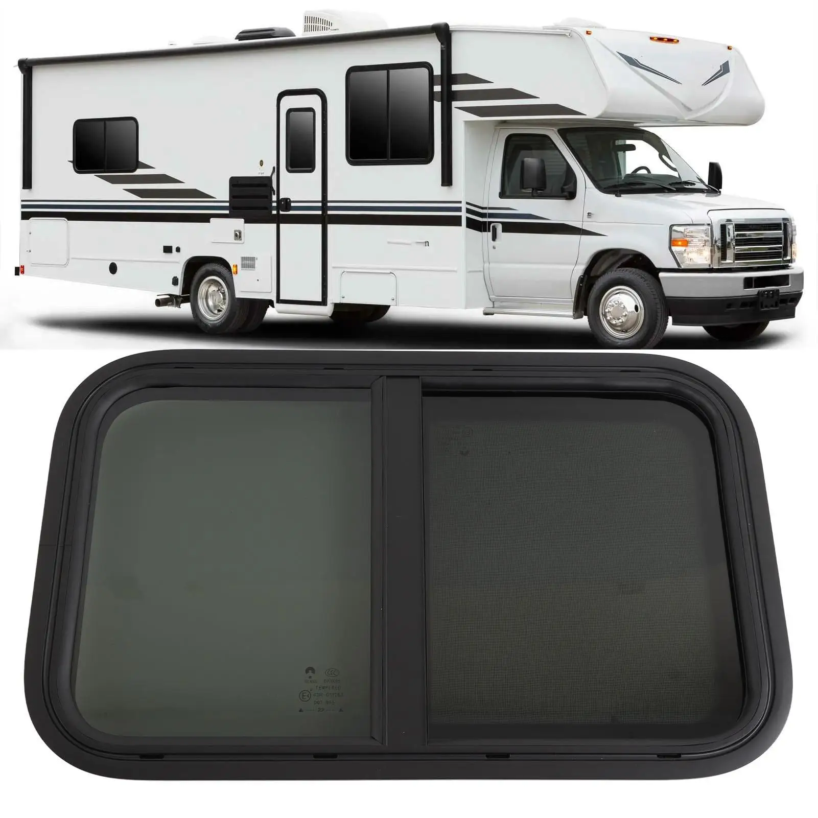 610x385mm RV Replacement Window with Drain Hole - Rounded Sliding Design, Tough and Durable for campers