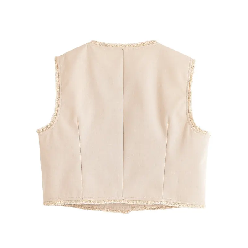 

Summer 2025 Women's Svel Versatile Linen Frayed Bal Long Pants Faion Set round Ne Button up ort Sve Vest