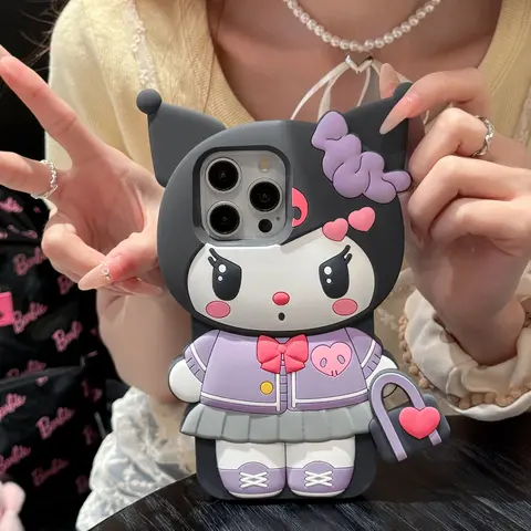 Cute 3D Cartoon Kuromi Phone Case for iPhone 17 Pro17 16 15 14 13 12 11 Pro Max 16 Plus Shockproof Soft Silicone Phone Cases