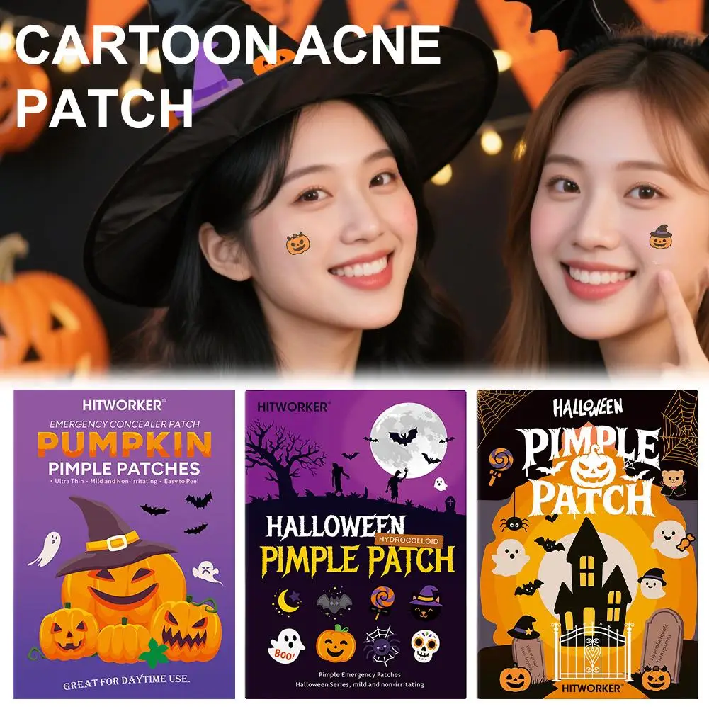 ฮาโลวีนซีรีส์แผ่นแปะสิวระบายอากาศได้ดีกันน้ำฟักทองผีออกแบบสิวแพทช์ปาร์ตี้แต่งหน้าอุปกรณ์เสริมคอนซีลเลอร์แพทช์