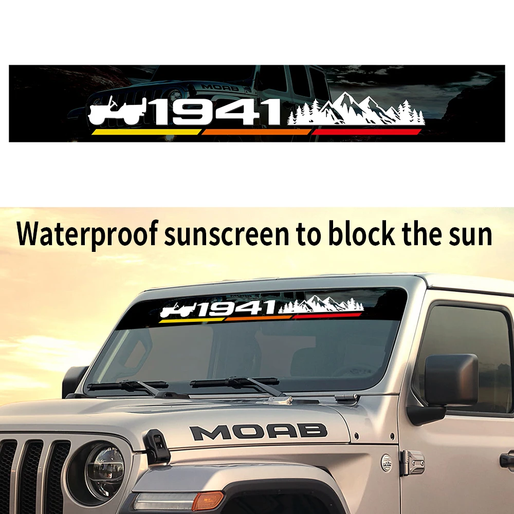 3D Car Sunshade Stickers Car Front Windshield Stickers Waterproof Decal For Jeep Wrangle Grand Cherokee Wagoneer Renegade 1941