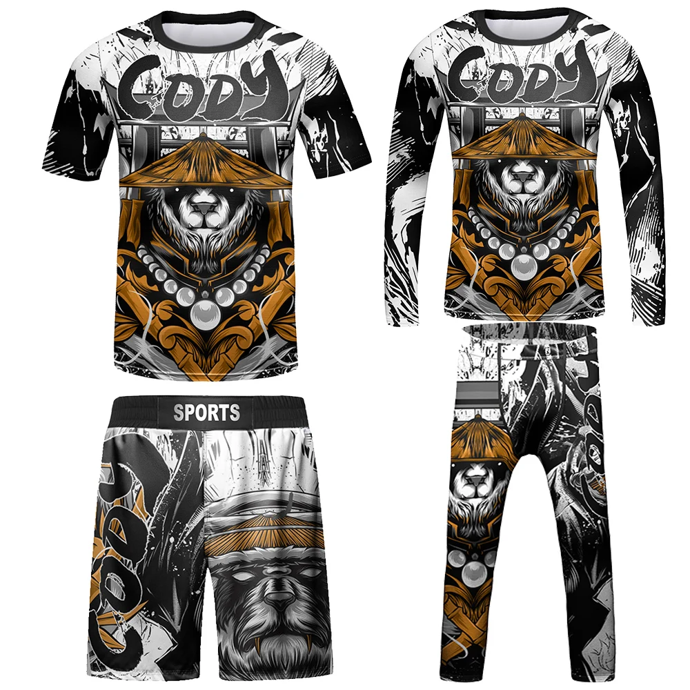 Compression Jersey MMA BJJ Fashion Boys Sets Baby Girl Clothing Set Kids Shorts Sports Bear Sweatshirt Pants 4Pcs Suits Outfits