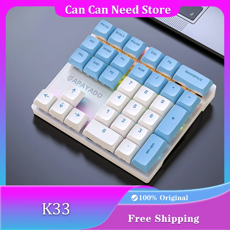 

K33 Mechanical Numeric Keypad Wired Left-hand 33Keys PBT Keycaps Finance Accounting Dedicated Mini Keyboard PC Office Accessory