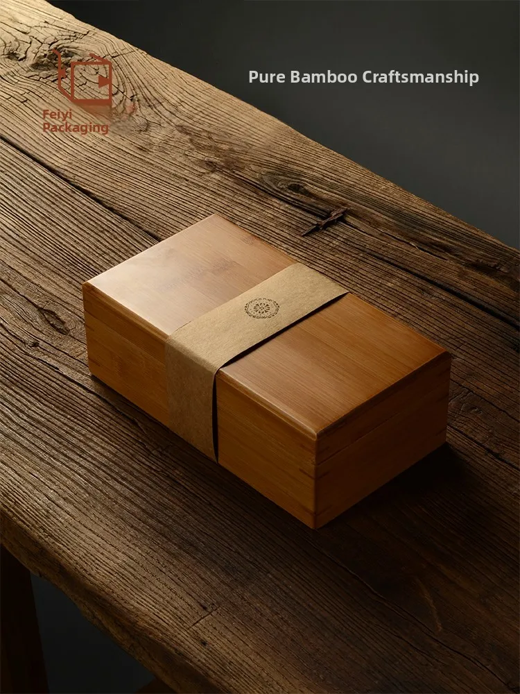 高品質竹製木製長方形ギフトボックス-シンプル収納茶葉包装箱-オフィス用クリエイティブ木製ボックス
