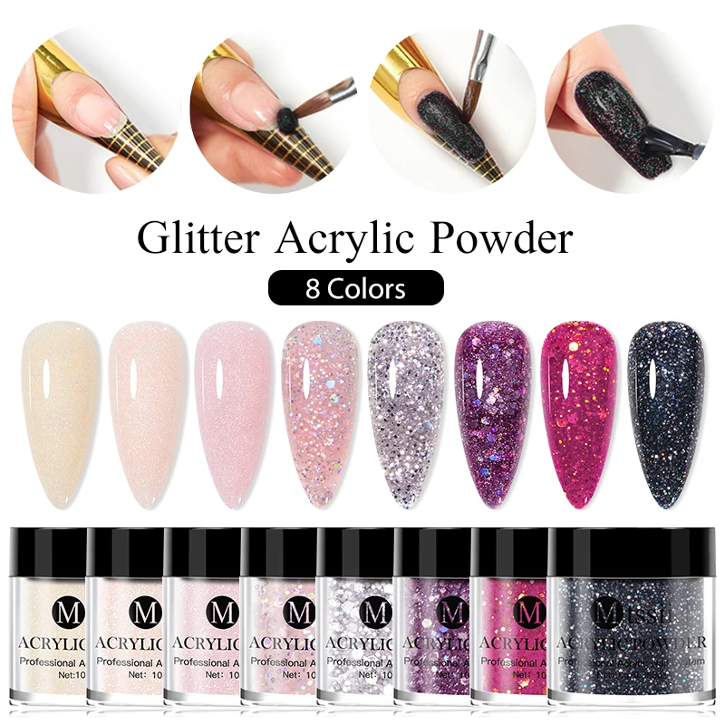 MTSSII Acrylic Powder 10g Glitter Pink Acrylic Nail Professional Polymer for French Nail Extension No Need Lamp Cure