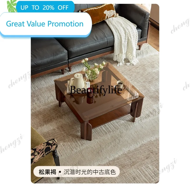 A182 Paper clip French retro solid wood coffee table living room home new small apartment tea table