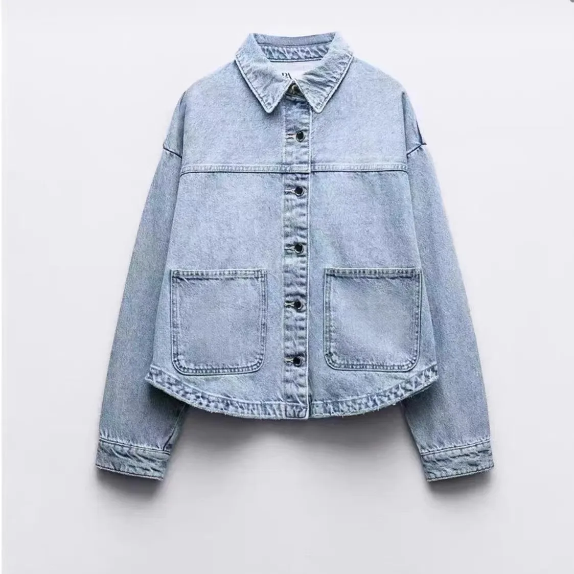 2024 delle nuove donne allentate ket American Workwear Sle een Denim Jaet tuta sportiva colletto alla coreana lunghezza regolare multifunzionale