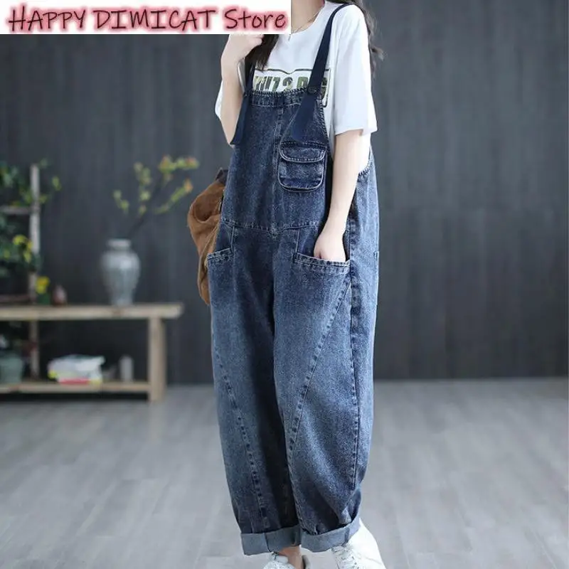 

High Waist Cool Streetwear Denim Jumpsuits Women Vintage Loose Fashion Ulzzang Spring New Unisex Preppy Casual Young Retro Mujer