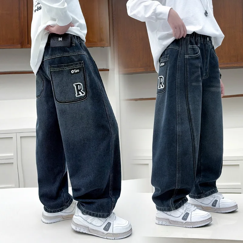 Frühling Herbst Jungen Loose-Fit Jeans Kinderkleidung Denim-Hosen Bequeme Lässige Lange Hosen für Kinder