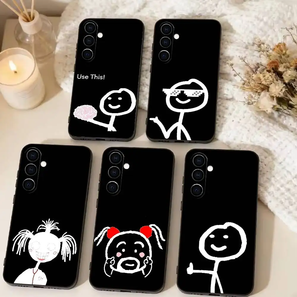 

Funny quirky stickman Phone Case Black Silicone Soft For Samsung Galaxy A73,A72,A71,A70,A53,A52,A51
