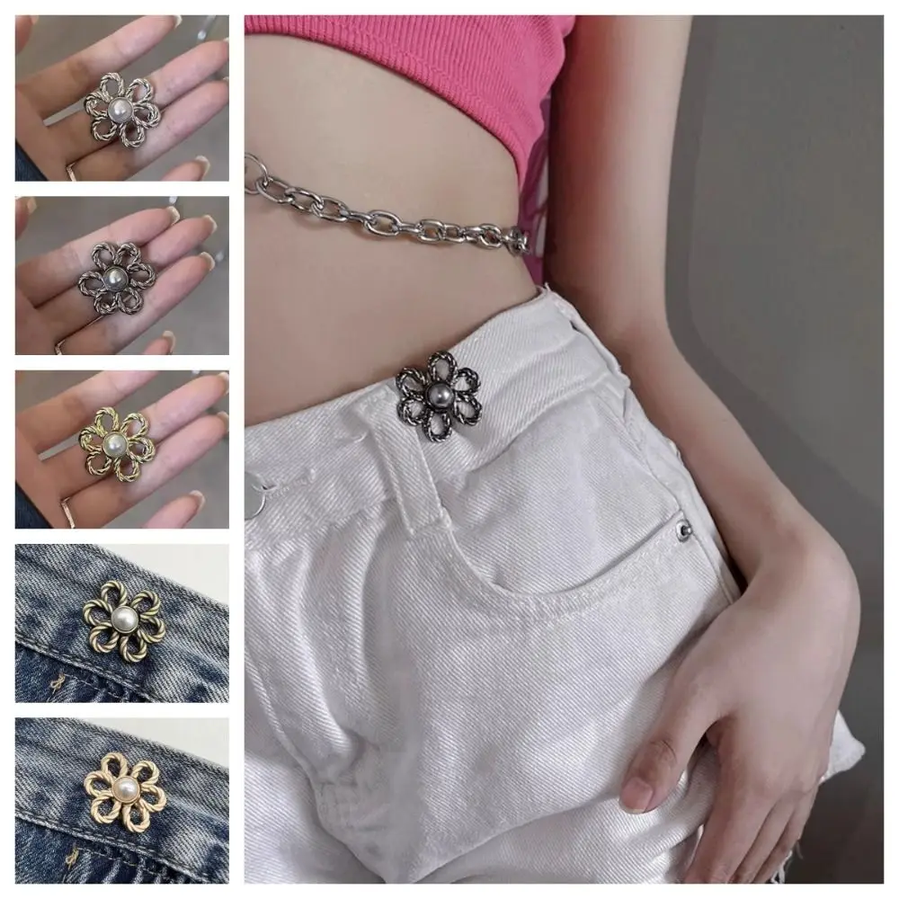 Aleación flor pantalones botón tensor cintura hebilla ajustable flor Jean ajuste apretar hebillas dorado Rubio bronce