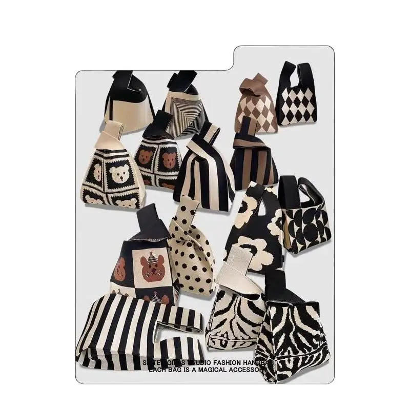 Modische handgefertigte Strickhandtaschen für Damen, Mini-Knoten-Handgelenktasche, koreanische Casual-Tragetasche, wiederverwendbare Einkaufstaschen – Detail 7